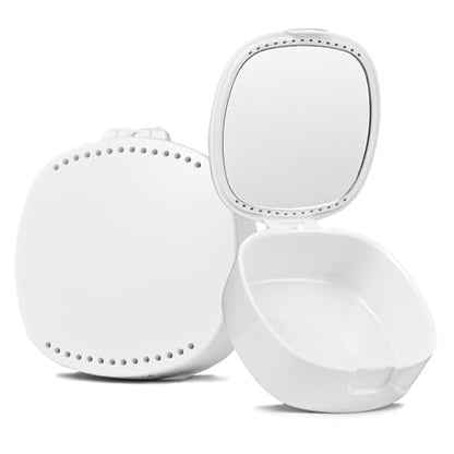 Retainer Case with Mirror & Ventilation Holes - Night Guard & Orthodontic Aligner Case, White - color: White
