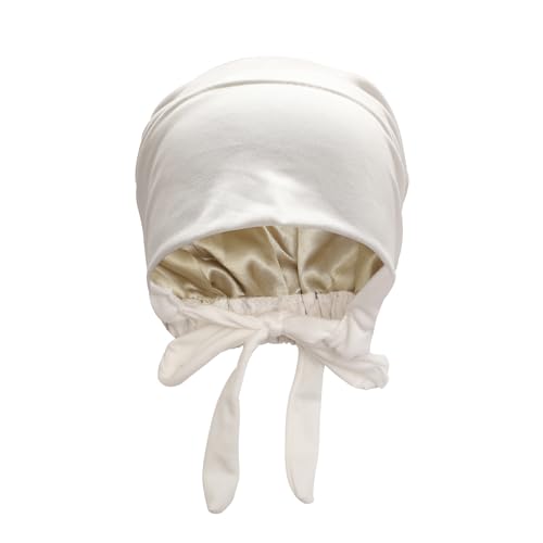 ZLYC Satin Lined Hijab Cap for Women Tie Back Undercap Underscarf Hat - color: Solid White
