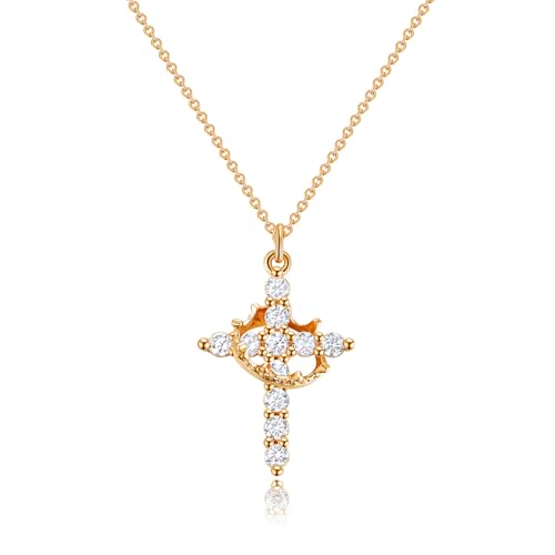 Robaice Upgraded Crown Cross Necklace for Women, 14K Gold Plated - color: A Crown Cross, Sterling Silver Chain, Gold