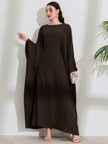Women's Modest Hidden Adjustable Belt Oversized Abaya Muslim Dress Prayer Robes Kaftans - color: Dark Coffee