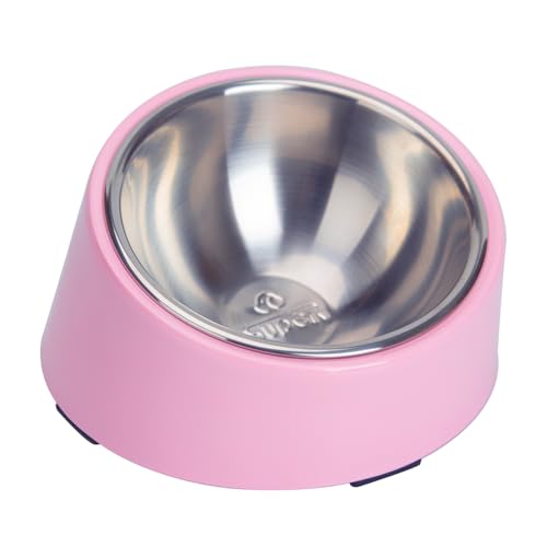 SUPERDESIGN Anti-Vomiting 15° Slanted Pet Bowl, M/1 Cup, Pink | 15° Tilted, Anti-Vomit & Neck Relief, Non-Slip Base, Detachable Stainless Steel Liner, Dishwasher Safe, for Cats & Dogs - color: Pink, size: M/1 Cup