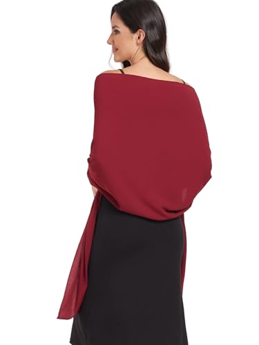 Chiffon Shawl and Wraps for Women Warm Scarves Wedding Evening Bridal Scarfs Pashmina Shawls - color: Wine Red