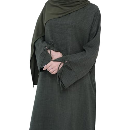 Women 1PC Abaya Dress Simple Kaftan Eid Dress for Women Muslim Casual Robe Fashion Jilbab Dubai Travel Outfits - color: Army Green, size: Medium