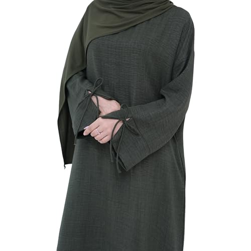 Women 1PC Abaya Dress Simple Kaftan Eid Dress for Women Muslim Casual Robe Fashion Jilbab Dubai Travel Outfits - color: Army Green, size: X-Large