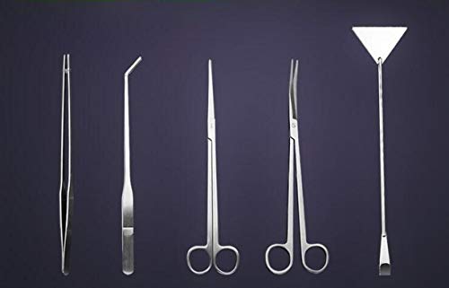 ZHONGJIUYUAN 5 in 1 Stainless Steel Aquarium Aquascaping Kit Aquarium Tank Aquatic Plant Tools Sets Tweezers Scissor Spatula