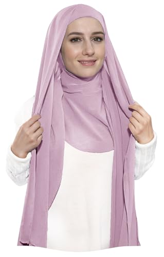 Lina & Lily Premium Chiffon Ninja Instant Hijab Scarf Stitched Jersey Cap Neck Cover Full Coverage - color: Dusty Rose