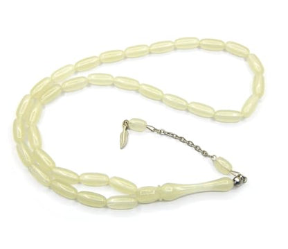 Perlin Muslim Prayer Beads 33 Bead Glow in the Dark Tasbih – Islamic Misbaha Subha Dhikr Beads with 15 x 6 mm Oval Luminous White Beads, Ottoman Style Prayer Rosary for Meditation and Worship, 38 cm