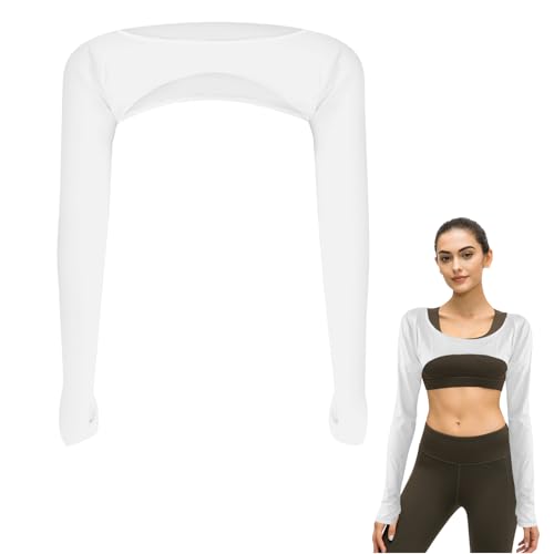 Cooling Shawl Arm Sleeves,Sun Protection with Finger Hole Anti-UV Women's tops,Comfortable Ladies Cooler Shrug - color: White