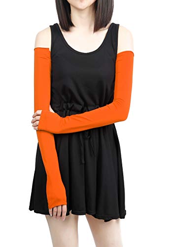 V28 Women Stretchy Long Sleeve Fingerless Gloves - color: Orange
