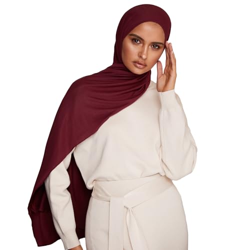 VOILE CHIC Premium Jersey Hijab Scarf For Women - Islamic Head Scarf Wrap Hijabs - color: Burgundy, size: 1 Pack
