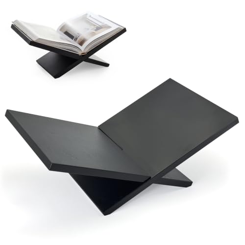 Wooden Book Stand for Display, Large Open Book Holder for Desk (Black) - color: Black