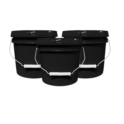 1-Gallon Bucket with Airtight Lid – Made in USA, Food Grade BPA Free Plastic, Heavy Duty Multi-Use, Metal Handle with Grip, Stackable Storage – Black, 3 Pack - color: 1 Gallon - Black, size: 3