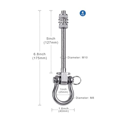 4Pcs Heavy Duty Swing Hangers with Bearings Swing Hooks for Wood & Metal Beams Stainless Steel Swing Hardware Bolts for Hanging Hammocks Chair, Yoga Swings, Porch Swing 5" X M2/5", 1500LB Capacity - color: 4 pack - 5"