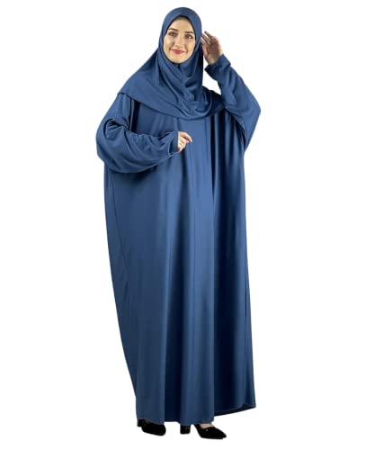Women Prayer Clothes with Hijab Muslim Outfits Long Robe Abaya Turkish Islamic Dresses Dubai Kaftan with Rosary - color: Purple