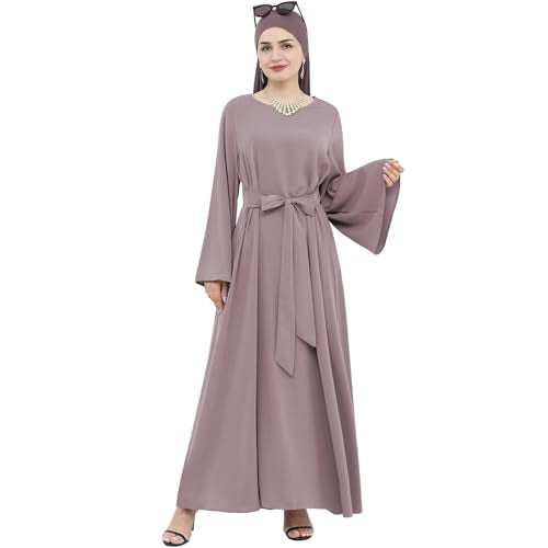 khalat Muslim Abaya Dress Women Solid Color Modest Prayer Robe Islamic Dubai Long Sleeve Lightweight Maxi Dress - color: Khaki, size: X-Large