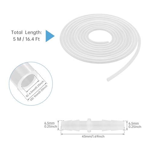 1/4 Inch Plastic Hose Barb Fitting with 16 FT Silicone Tubing, Leak-Proof Barbed Connector Adapter for Pump Irrigation, Ponds, Gardens, Aquarium, Aquaponics
