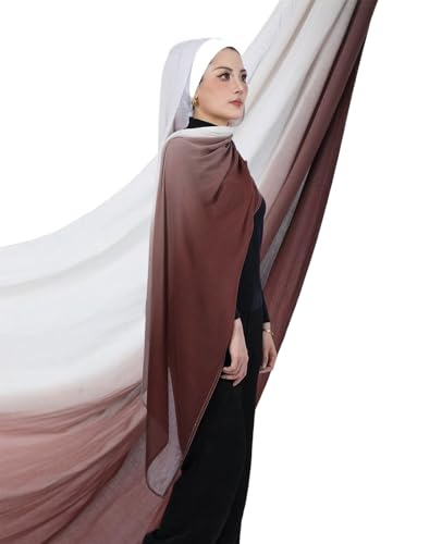Special Ombre Modal Cotton Hijab Scarf for Women, Graceful Gradient Muslim Head Scarfs - color: Ombre Coffee