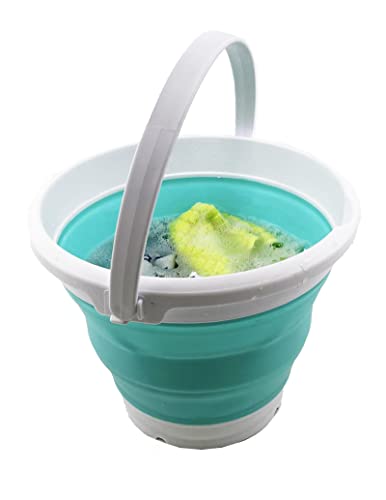 SAMMART 5.5L (1.4 Gallon) Collapsible Plastic Bucket - Foldable Round Tub - Portable Fishing Water Pail - Space Saving Outdoor Waterpot (White/Bright Blue) - color: White/Bright Blue