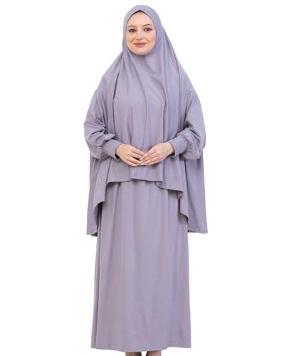 Prien Soft Prayer Dress For Women, Muslim Abaya Hijab Set, Long Turkish Cotton Praying Outfit, Islamic Clothes For Ramadan - color: Grey