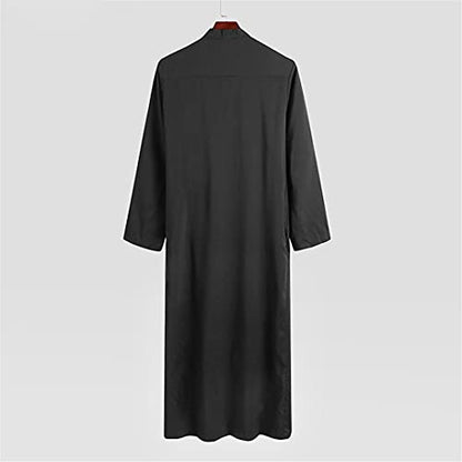 Men Muslim Clothes Solid Color Jubba Thobe Long Sleeve Stand Collar Robes Dubai Middle East - color: Black, size: 5X-Large