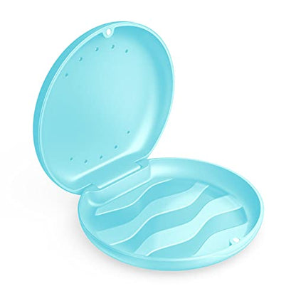 Denture Case Orthodontic Retainer Case with Vent Holes, Annhua Dental Mouthguard Container Aligner Case Slim with Magnetic Closure for Household|Travel|Office - Light Blue - color: Light Blue