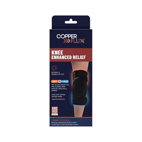 Knee Brace with Hot/Cold Therapy Copper Infused | Neoprene wrap for swelling and injuries, One size fits most, Includes 11.8 x 8.5 in cold compress, Odor reducing