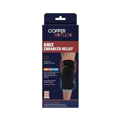Knee Brace with Hot/Cold Therapy Copper Infused | Neoprene wrap for swelling and injuries, One size fits most, Includes 11.8 x 8.5 in cold compress, Odor reducing