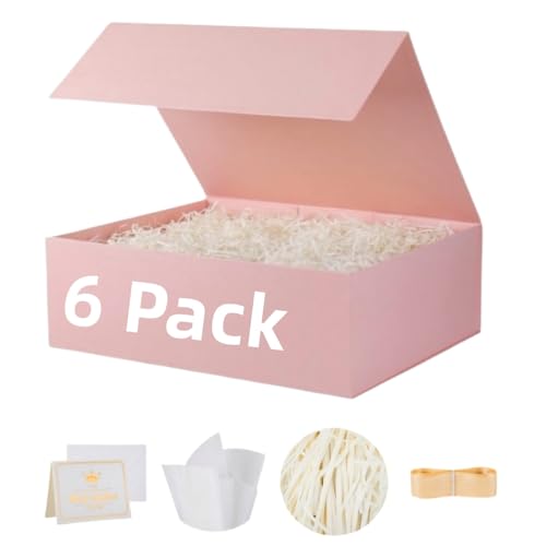 UoeRing 6 Pcs Pink Gift Box 11.5x8x4 Inch with Magnetic Lid - color: 11.5x8x4 Inch-Pink-Pack of 6
