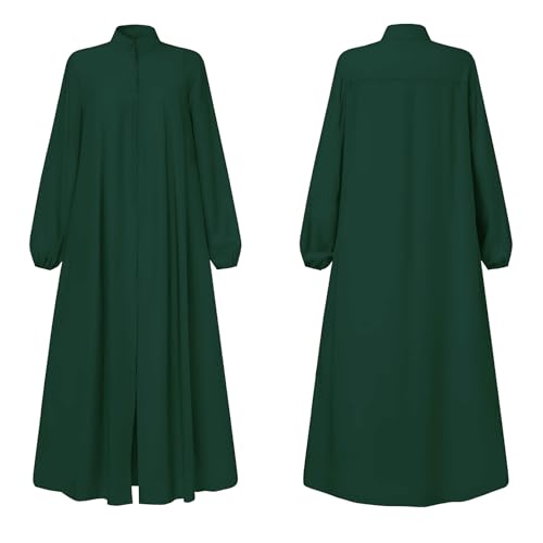 Womens Abaya Muslim Long Sleeve Front Zipper Dress Prayer Islamic Clothes with Pockets - color: Dark Green, size: Small