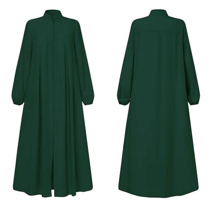 Womens Abaya Muslim Long Sleeve Front Zipper Dress Prayer Islamic Clothes with Pockets - color: Dark Green, size: Medium