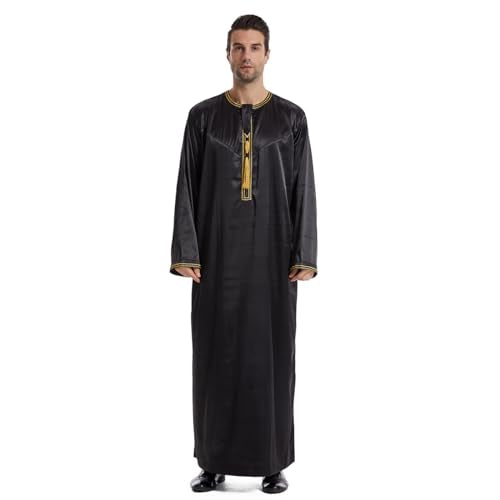 Qianliniuinc Muslim Islamic Pakistan Dubai Abaya Thobe Middle East Style Embroidered Men's Clothing S-XXXL - color: Black, size: 3X-Large