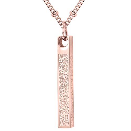Qitian Islamic Jewelry Gifts for Women Muslim Pendant Gold Allah Arabic 3D Bar Necklaces Ayatul Kursi Necklace Islam Eid Ramadan Gifts for Women Men - color: B-Rose Gold-Muslim Necklace for women