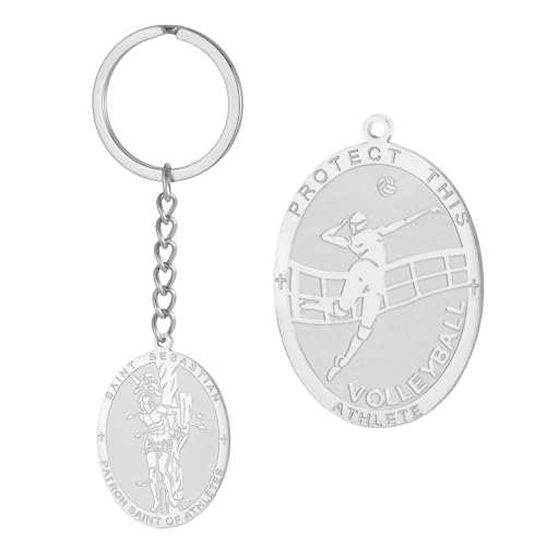 Dreamtimes St. Sebastian Medal Keychain for Men Women Stainless Steel Religious Saint Patron of Athletes Catholic Keychain - style: Volleyball-s