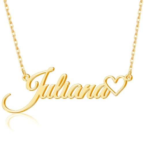 TinyName Custom Name Necklace Personalized 18K Gold Plated Nameplate Customized Jewelry Gift for Women - color: Horizontal Name Necklace-Heart 1