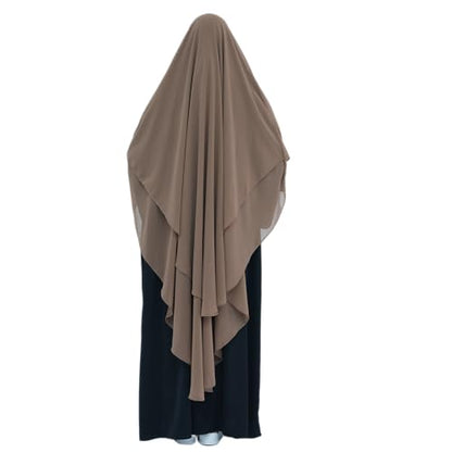 SYANKANGXIAO Ramadan Eid Khimar Abaya Turkey Islam Muslim Chiffon 2 Layers Long Hijab Dress Prayer for Women Full Cover Robe - color: Khaki