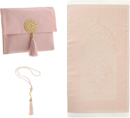 Premium Area Rug for Islamic Prayers - Muslim Prayer Mat and Rug for Men with Arabic Gifts - Traditional Islamic Prayer Rug Islam - سجادة صلاة Included - color: Powder Pink