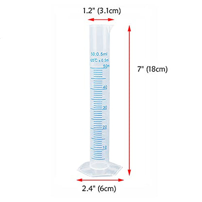 Antrader Measuring Cylinder, 3-Pack Transparent Graduated Test Tube Plastic Lab Cylinder Flask with 2-Sided Marking, 50ml