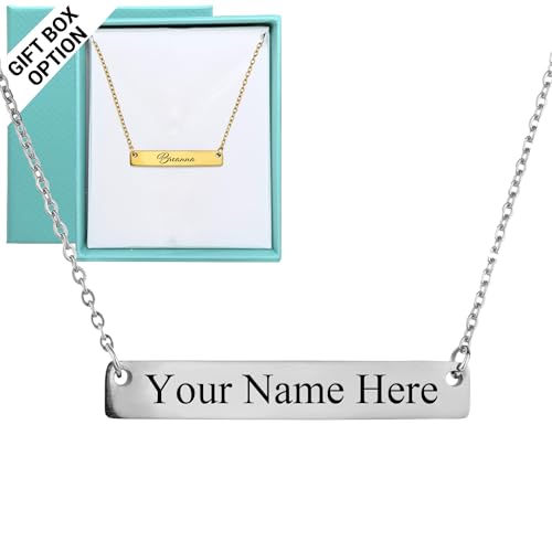 Custom Name Necklace for Women, Double-Sided Engraved Pendant - color: Bar Necklace