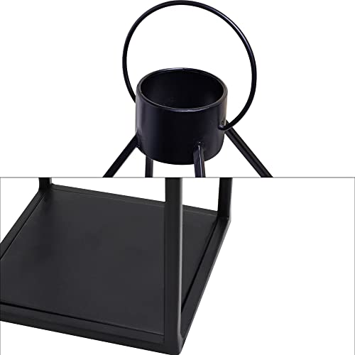 HPC Decor 모던 팜하우스 랜턴 장식 - 여름 밤을 위한 블랙 메탈 캔들 - 거실, 가정, 실내, 실외, 테이블, 벽난로 맨틀 장식용 타이머 깜박이는 양초 포함 랜턴 - size: 15inch and 12inch（Black）