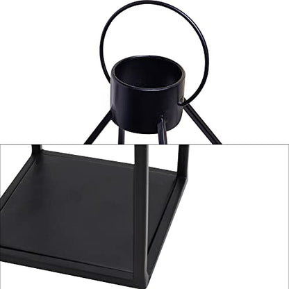 HPC Decor 모던 팜하우스 랜턴 장식 - 여름 밤을 위한 블랙 메탈 캔들 - 거실, 가정, 실내, 실외, 테이블, 벽난로 맨틀 장식용 타이머 깜박이는 양초 포함 랜턴 - size: 15inch and 12inch（Black）