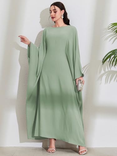 Women's Modest Hidden Adjustable Belt Oversized Abaya Muslim Dress Prayer Robes Kaftans - color: Mint Green