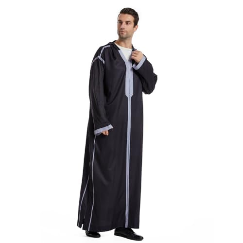Qianliniuinc Muslim Islamic Pakistan Dubai Abaya Thobe Middle East Style Embroidered Men's Clothing S-XXXL - color: Black-a, size: Large