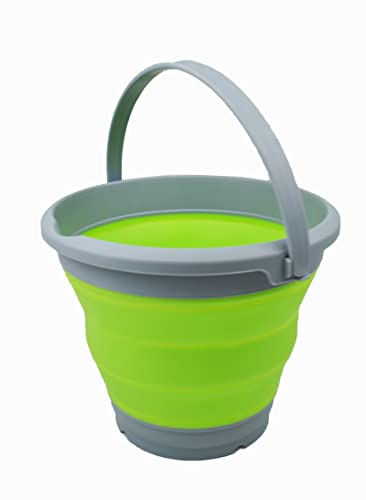 SAMMART 5.5L (1.4 Gallon) Collapsible Plastic Bucket - Foldable Round Tub - Portable Fishing Water Pail - Space Saving Outdoor Waterpot. (Grey/Grass Green, 1) - color: Grey/Grass Green
