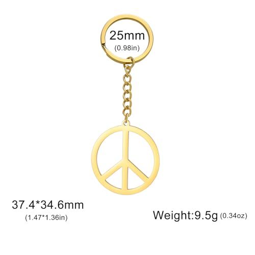 Dreamtimes Peace Sign Pendant KeyRing for Men and Women Love Peace Symbol Keychain Bag Car Keyring Peace Sign Jewelry - color: Gold