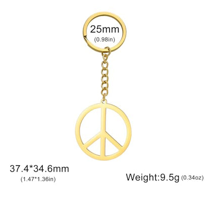 Dreamtimes Peace Sign Pendant KeyRing for Men and Women Love Peace Symbol Keychain Bag Car Keyring Peace Sign Jewelry - color: Gold