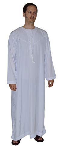 Men's Saudi Style Dishdasha Thobe Daffah Arabian Caftan Easter Wear White - size: Medium 56"