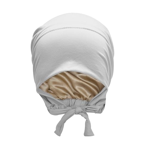 ZLYC Satin Lined Hijab Cap for Women Tie Back Undercap Underscarf Hat - color: Solid Light Gray
