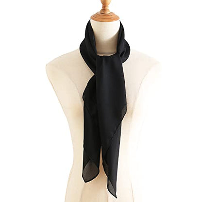 100% Mulberry Silk Scarf-Printed or Solid Color 35” Square Large Silk Hair Head Wrap Scarf With Gift Box Package - color: Black