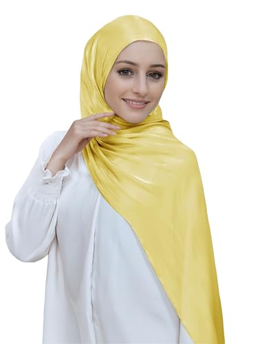 Lina & Lily Sheen Shimmer Women's Crepe Scarf Shawl Wrap Head Hijab Lightweight - color: Lemon Yellow
