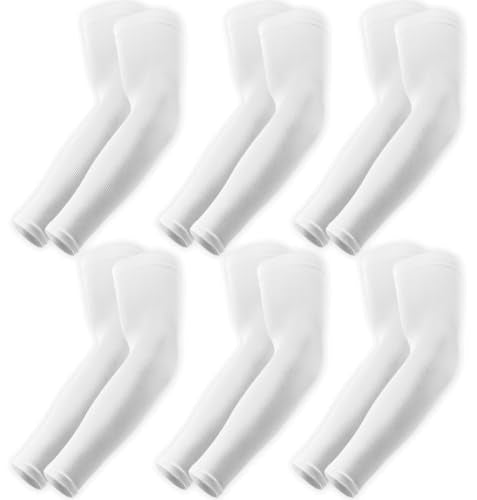OutdoorEssentials UV Sun Sleeves for Men & Women, Cooling Arm Sleeves UPF 50+ | Golf, Tattoo Cover Up, Sun Protection - color: (6 Pairs): 6 White